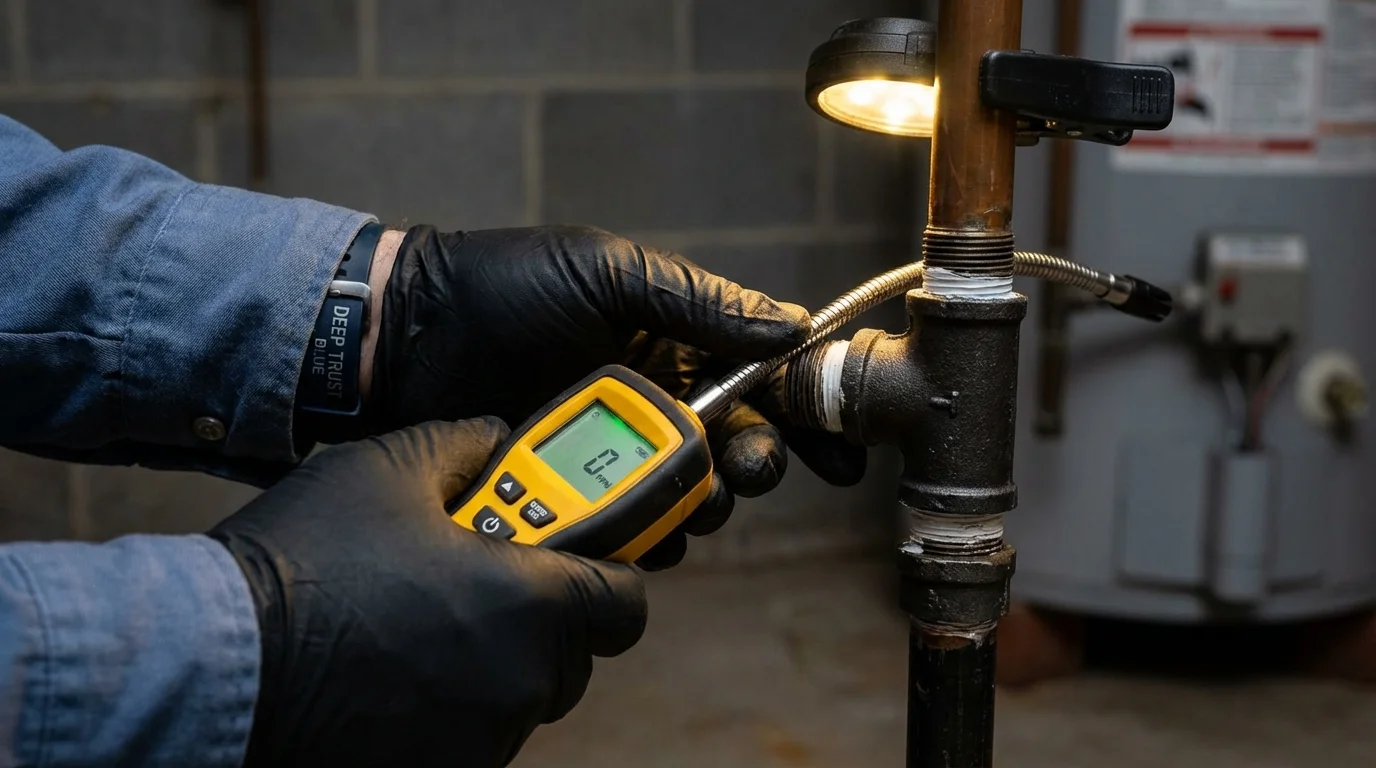 Gas leak detection with electronic sniffer by Johns Plumbing LLC in Durham