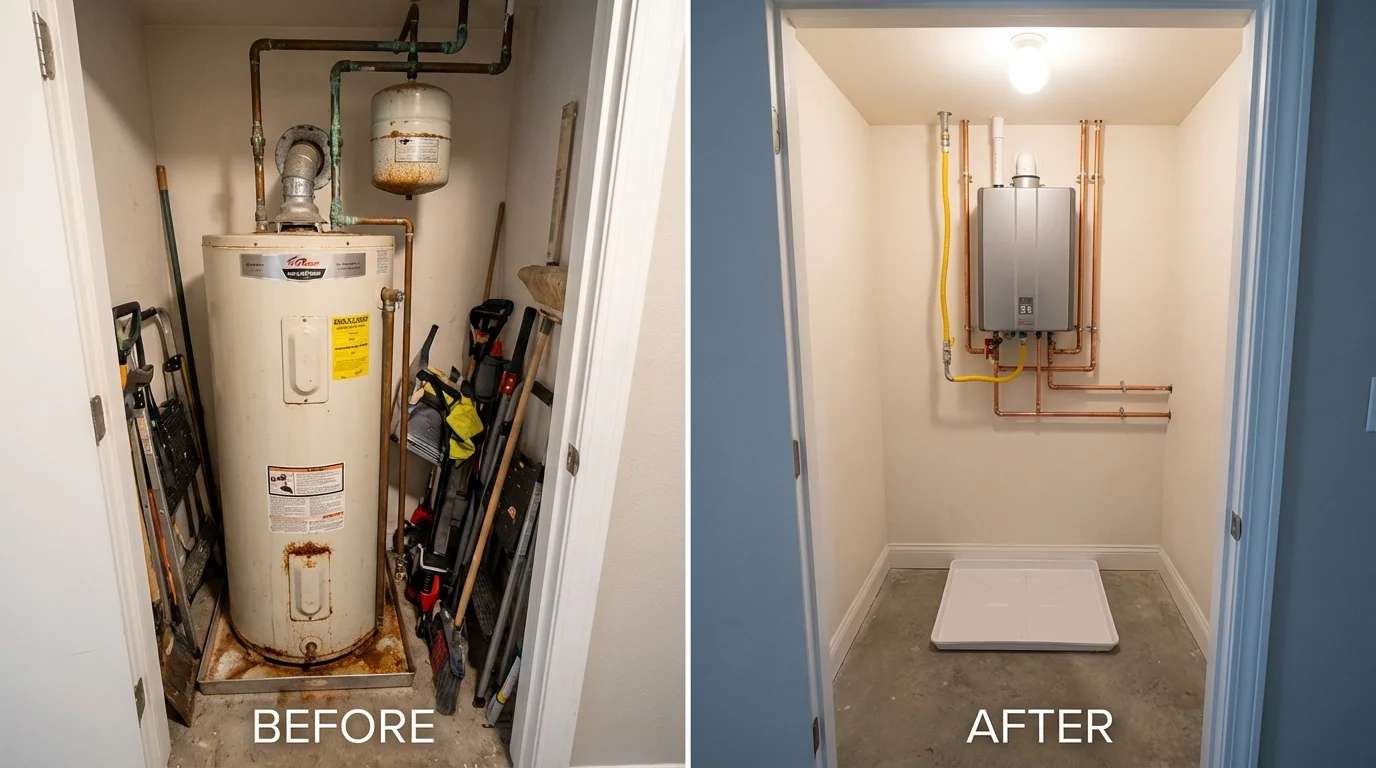 Tank water heater versus wall-mounted tankless unit comparison for Durham, NC homeowners