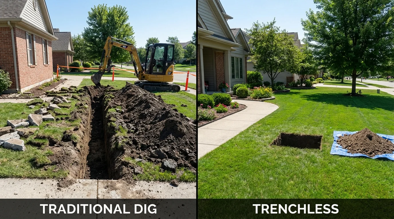 Trenchless sewer repair with minimal yard damage versus traditional excavation in Durham, NC